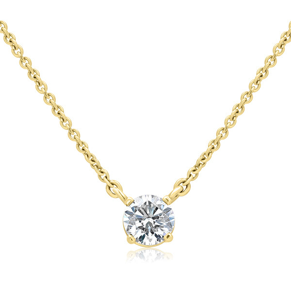 Floating 0.40 Carat Round Diamond 14K Yellow Gold Necklace
