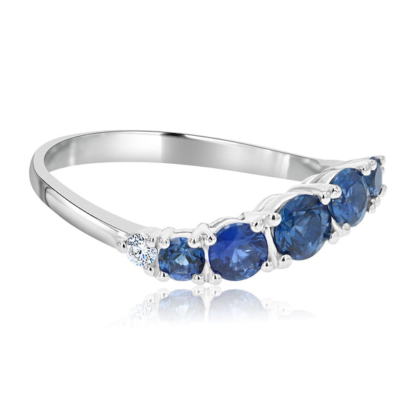 Curved 0.32 Carat Sapphire & 0.05 Carat Diamond 18K White Gold Band