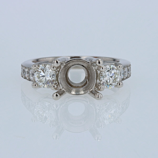 Three-Stone 0.93 Carat Diamond Platinum Engagement Ring Setting