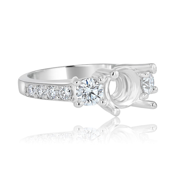 Three-Stone 0.93 Carat Diamond Platinum Engagement Ring Setting