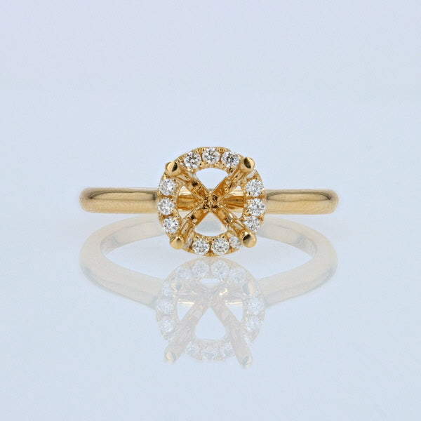 Round 0.14 Carat Diamond 18K Yellow Hold Halo Engagement Ring Setting