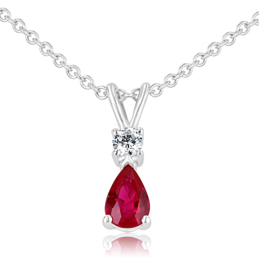 Teardrop 0.32 Carat Pear Ruby & 0.04 Carat Diamond 18K White Gold Pendant