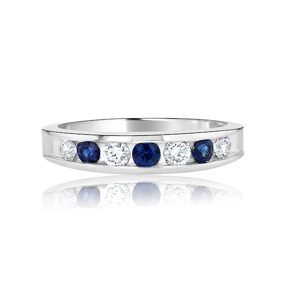 Alternating 0.30 Carat Sapphire & 0.29 Carat Diamond 18K White Gold Channel-Set Band