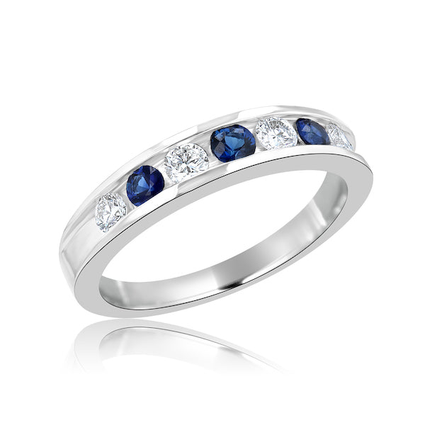 Alternating 0.30 Carat Sapphire & 0.29 Carat Diamond 18K White Gold Channel-Set Band