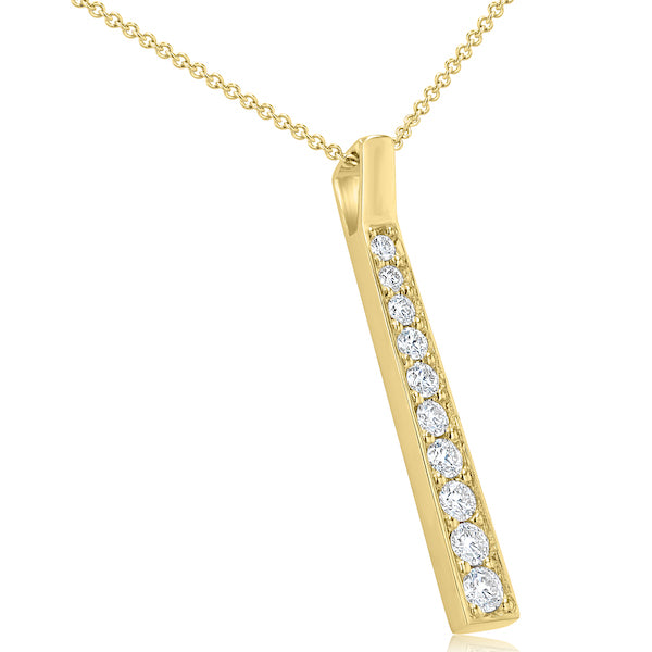 Nine-Stone 0.45 Carat Diamond Drop 18K Yellow Gold Bar Pendant