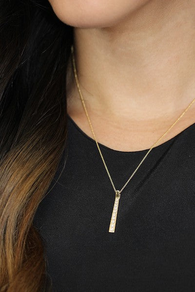 Nine-Stone 0.45 Carat Diamond Drop 18K Yellow Gold Bar Pendant