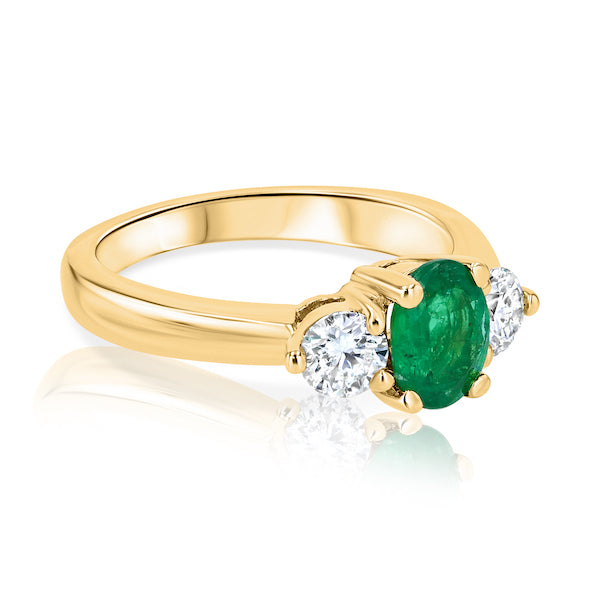 Dazzling Oval Emerald & Diamond 14K Yellow Gold Three-Stone Ring