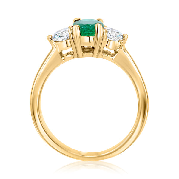 Dazzling Oval Emerald & Diamond 14K Yellow Gold Three-Stone Ring
