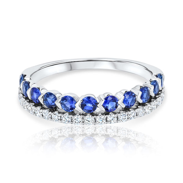 18kt 2-Row(side by side )  Blue Sapphire & Diamond Band   1 Row of Sapphires=.77cts & 1 Row of Diamonds=.24