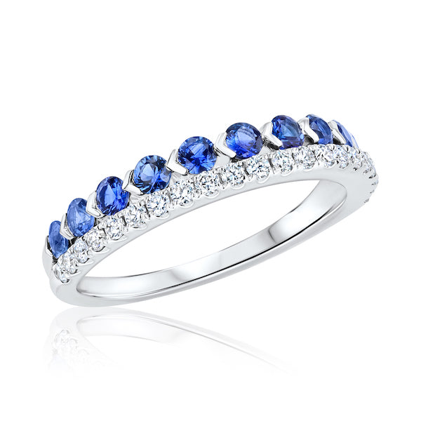 18kt 2-Row(side by side )  Blue Sapphire & Diamond Band   1 Row of Sapphires=.77cts & 1 Row of Diamonds=.24
