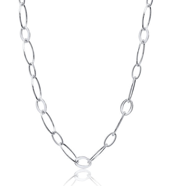 Multi-Texture Oval Sterling Silver 18" Fashion Necklace