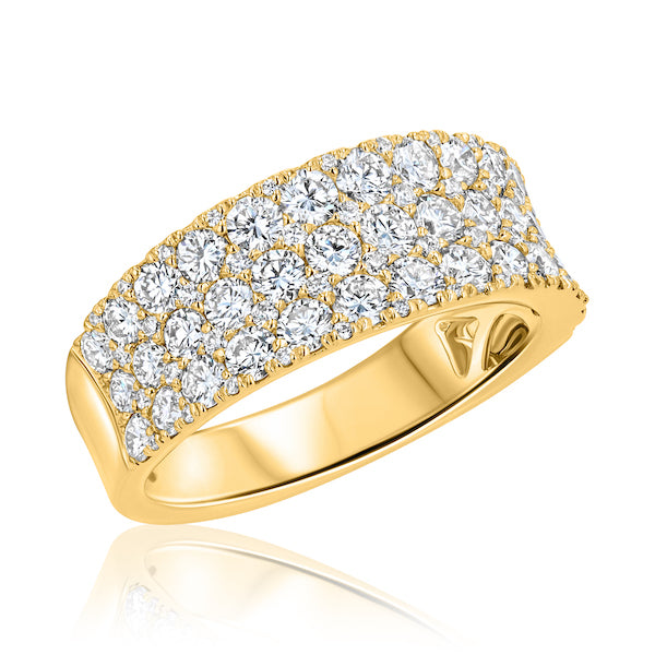 Five-Row 1.73 Carat Diamond 18K Yellow Gold Wide Pave Band