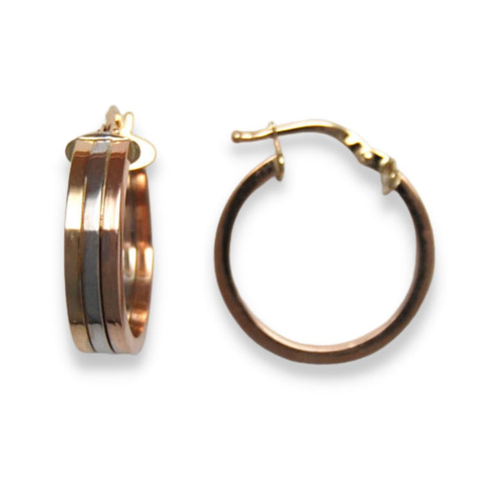 14K Tri-Color Three-Row Hoop Earrings
