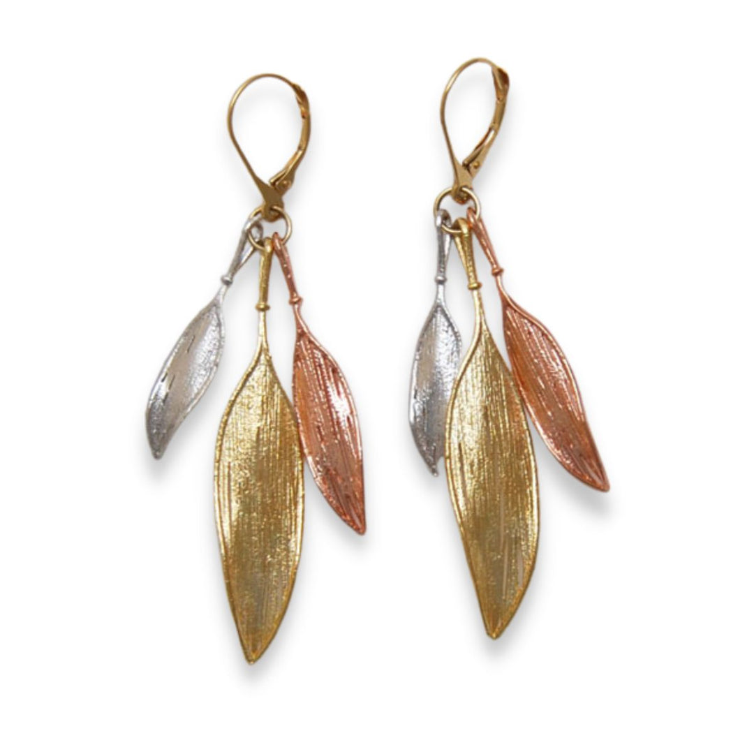 Feather Drop 14K Multi Color Swing Lever Back Earrings