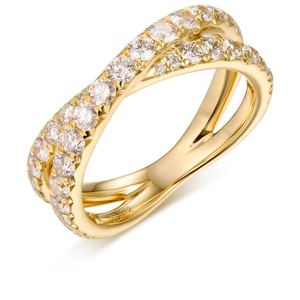 Cross-Over Design 1.07 Carat Diamond 18K Yellow Gold Band