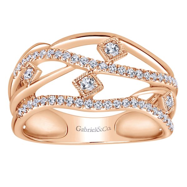 "Seascape" Wavy 0.37 Carat Diamond Ring 14K Rose Gold Wide Right Hand Ring