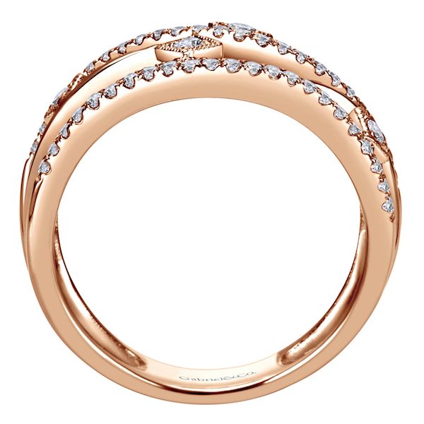 "Seascape" Wavy 0.37 Carat Diamond Ring 14K Rose Gold Wide Right Hand Ring