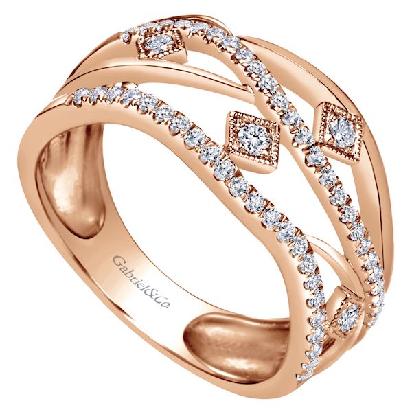 "Seascape" Wavy 0.37 Carat Diamond Ring 14K Rose Gold Wide Right Hand Ring