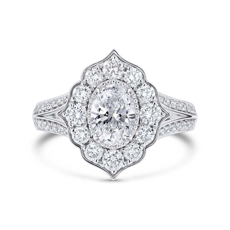 High-Point Milgrain Diamond Vintage Style 18K White Gold Engagement Ring Setting