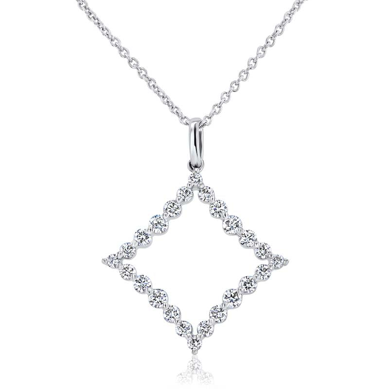 "Chevron" Curved Open Diamond-Shape Diamond 18K White Gold Pendant