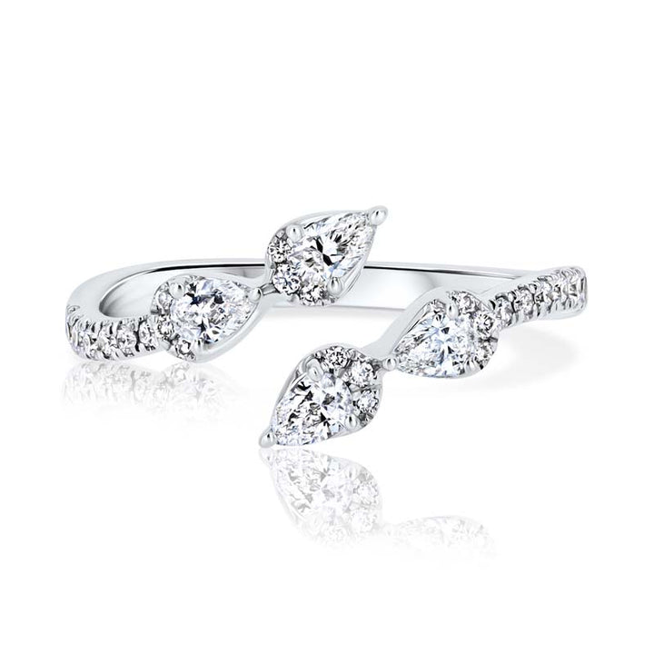 Bypass Double Pear End Diamond Pave 18K White Gold Fashion Ring