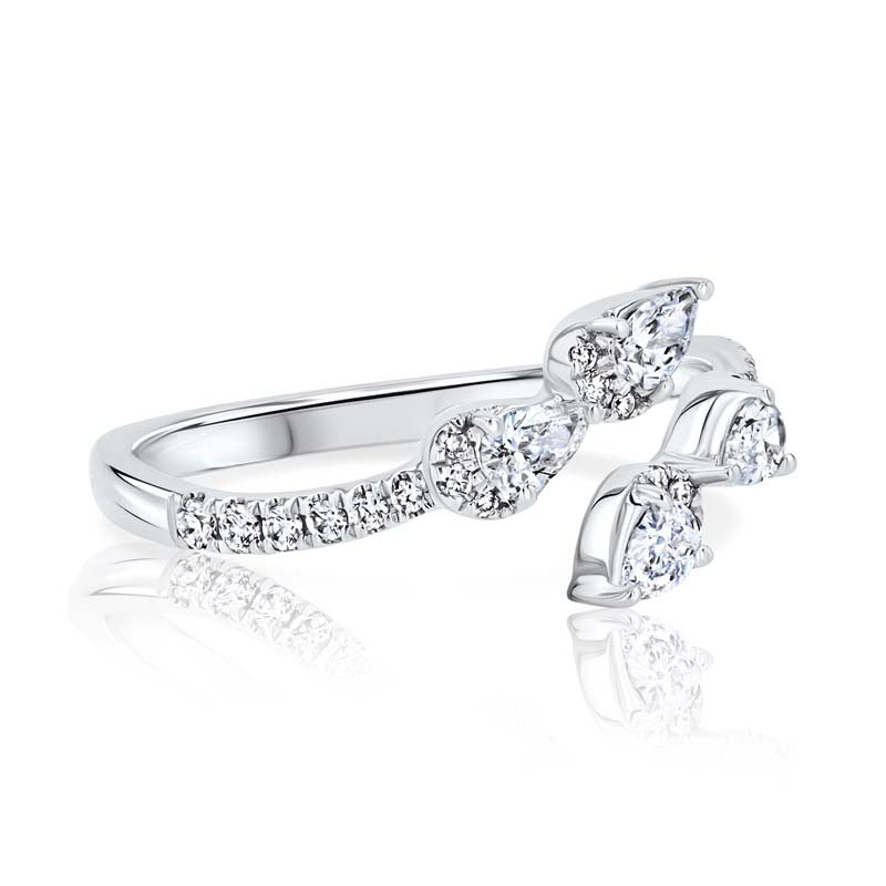 Bypass Double Pear End Diamond Pave 18K White Gold Fashion Ring