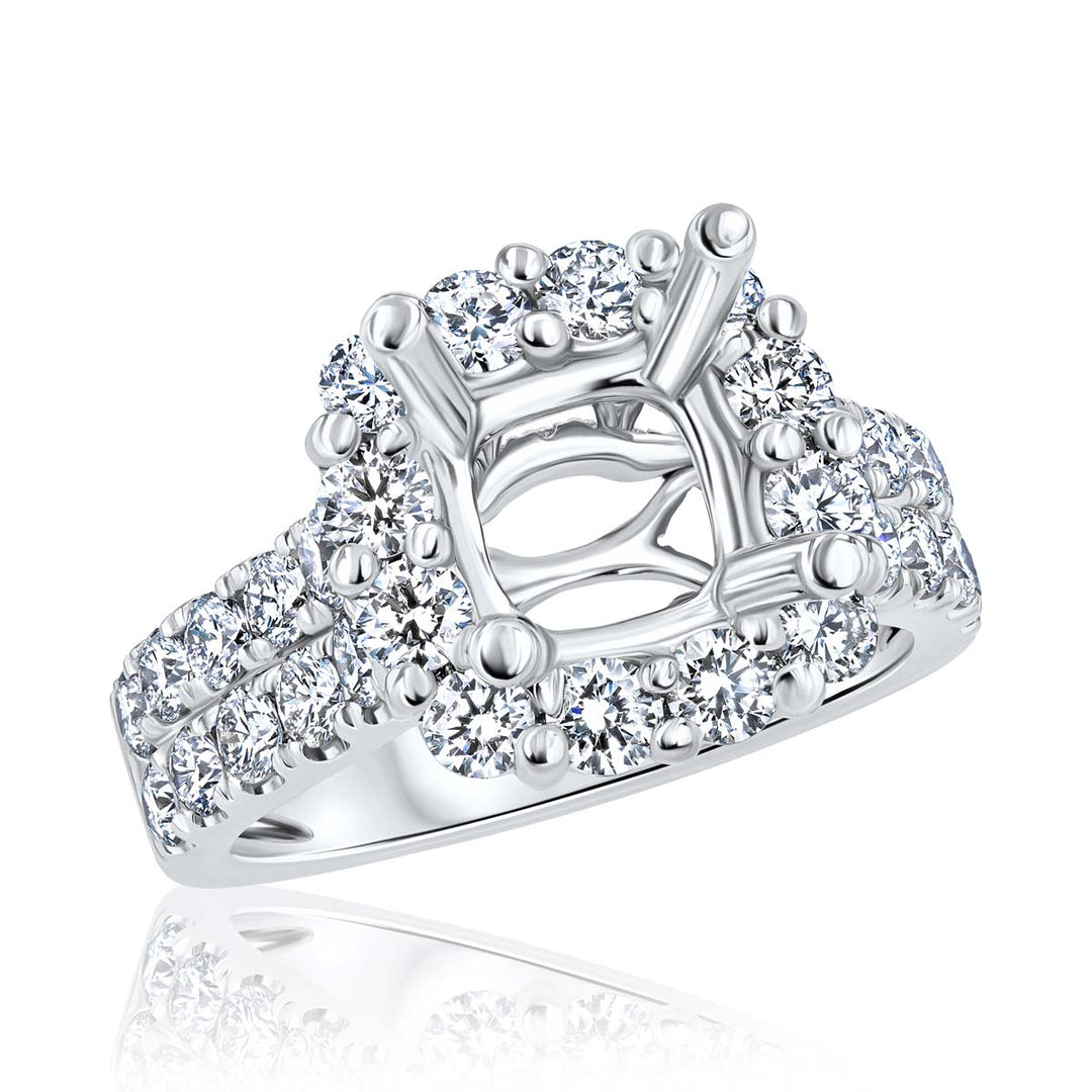 Glimmer Double Row Diamond Halo 18K White Gold Engagement Ring Mounting