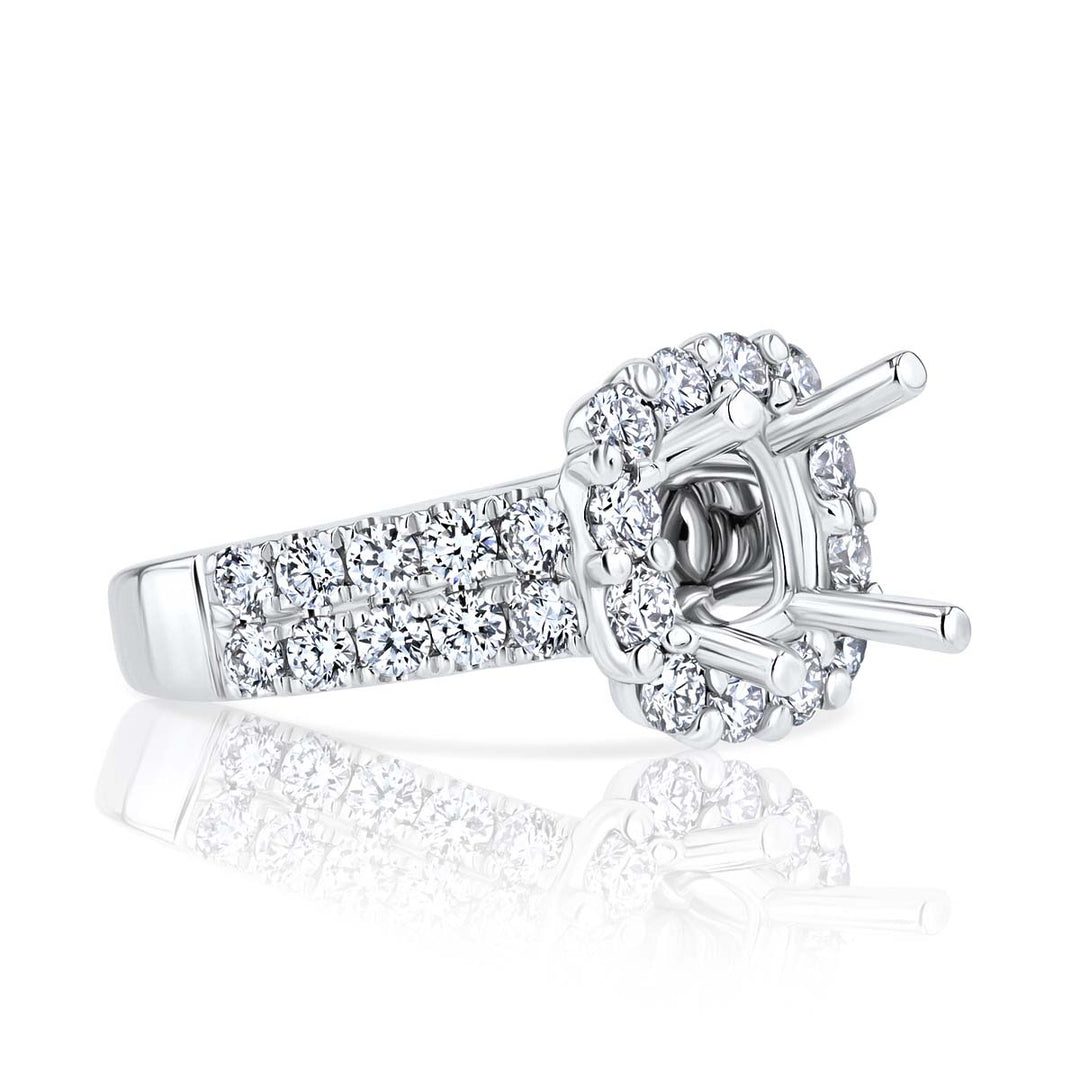 Glimmer Double Row Diamond Halo 18K White Gold Engagement Ring Mounting