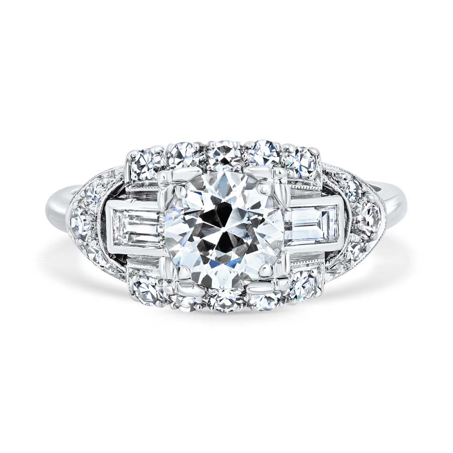 6.1mm Diamond Rectangular Art Deco Platinum Engagement Ring