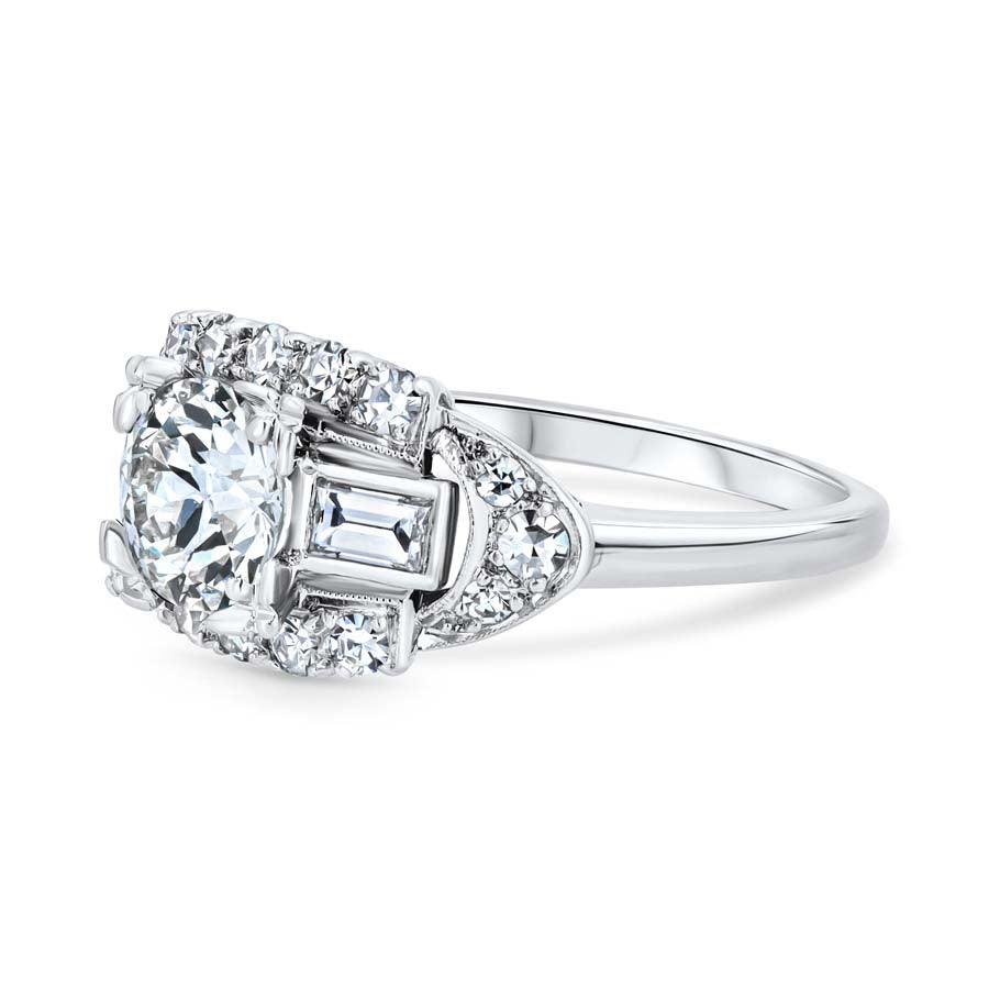 6.1mm Diamond Rectangular Art Deco Platinum Engagement Ring