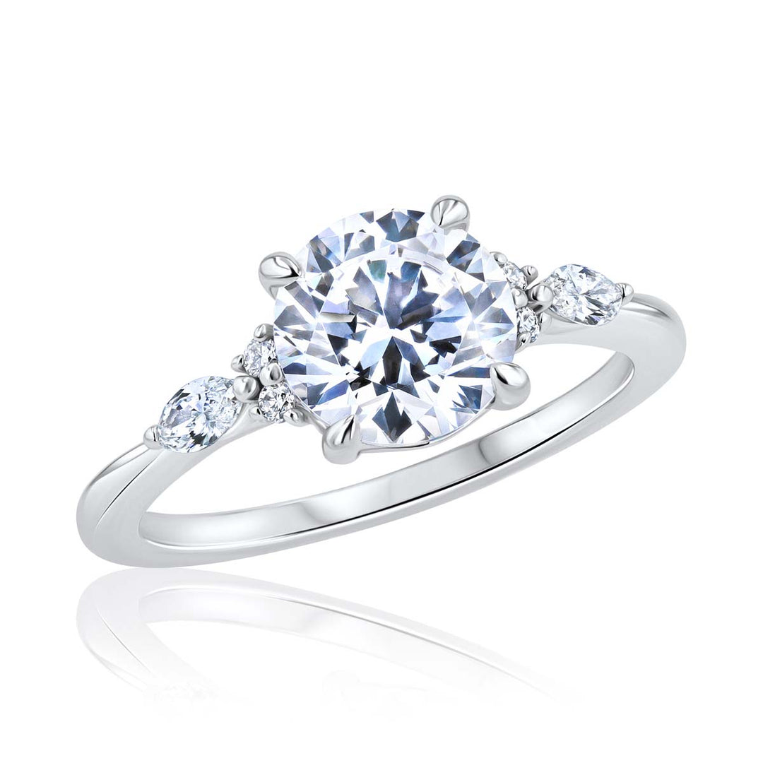 Prima Donna Three-Stone Diamond 14K White Gold Engagement Setting