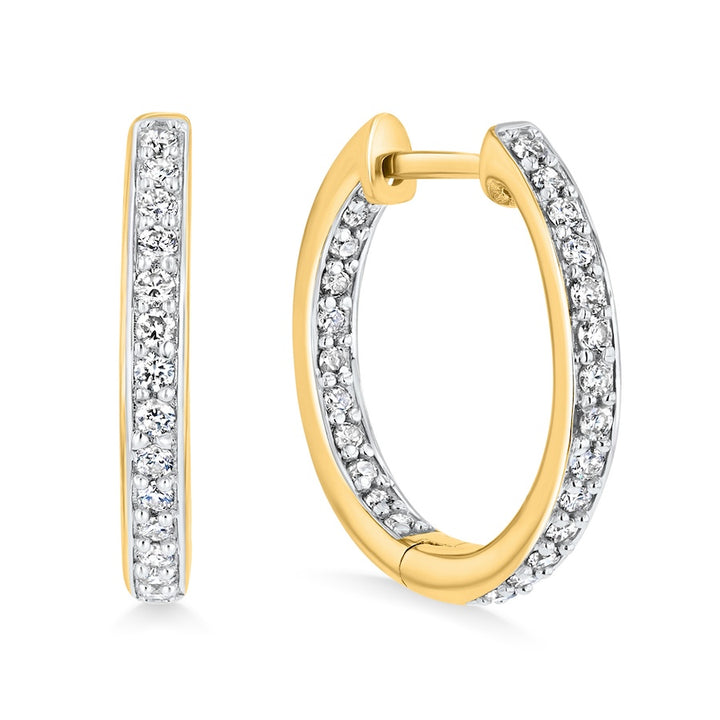 Two Tone Inside-Out Bead Set Diamond 10K White Gold Hinged Hoop Earrings