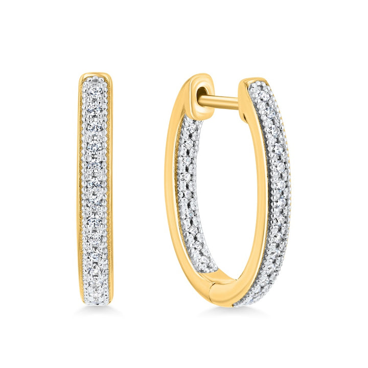 Beaded Two-Tone Inside-Out Diamond Drop 14K Oval Hoop Earrings