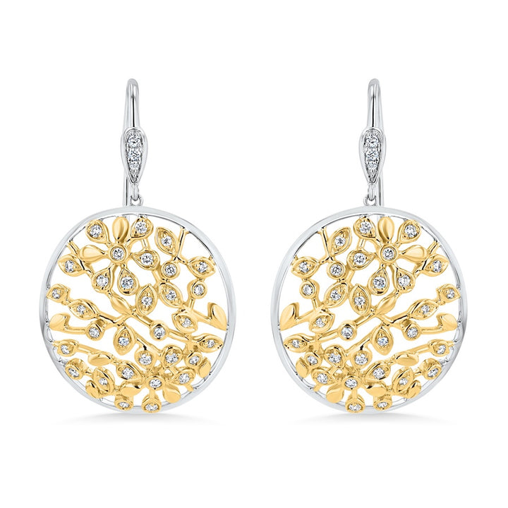 "Botanical" Two-Tone Cluster Diamond 18K Drop Earrings