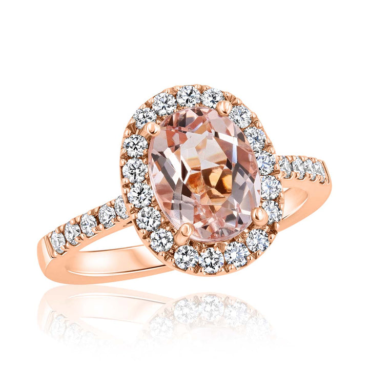 Morganite and Diamond Halo Ring in 18K Rose Gold
