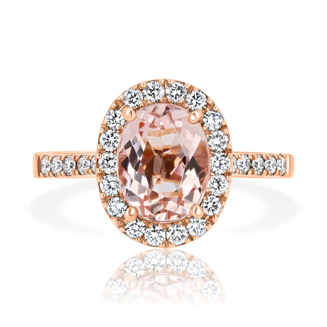 Morganite and Diamond Halo Ring in 18K Rose Gold