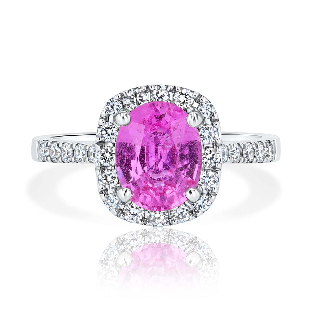 Gorgeous Pink Sapphire and Diamond Halo Ring