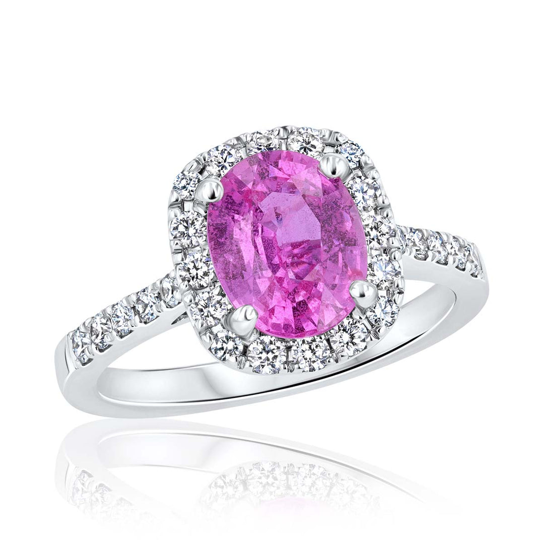Gorgeous Pink Sapphire and Diamond Halo Ring