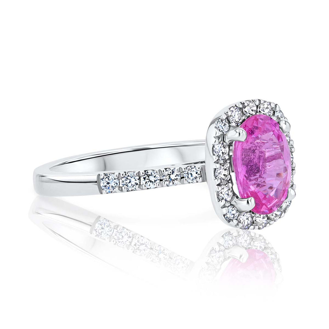 Gorgeous Pink Sapphire and Diamond Halo Ring