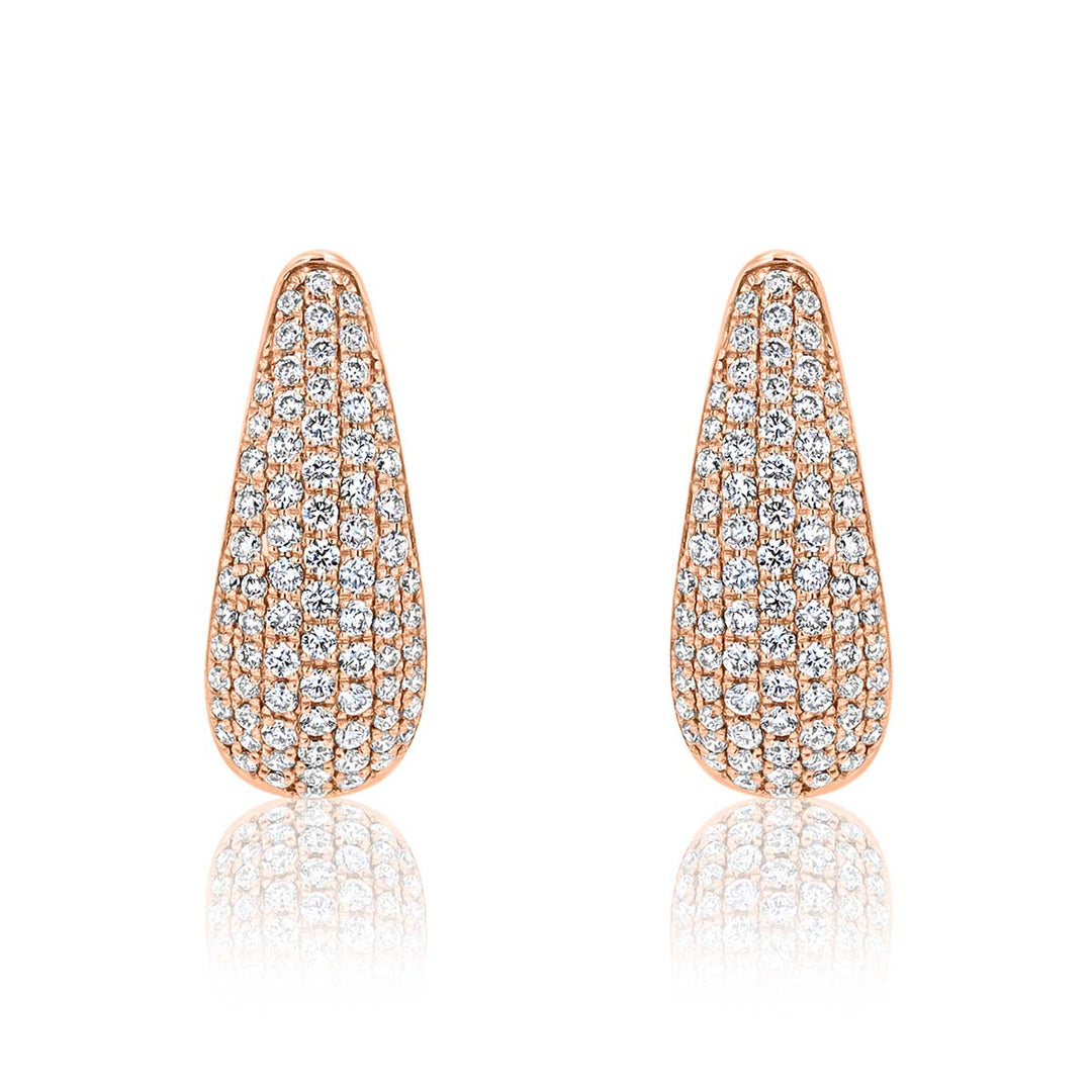 Chunky Teardrop Pave Diamond 14K Rose Gold Hoop Earrings