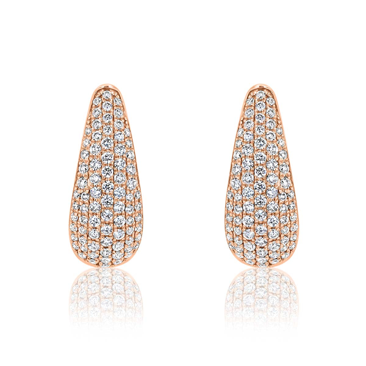 Chunky Teardrop Pave Diamond 14K Rose Gold Hoop Earrings