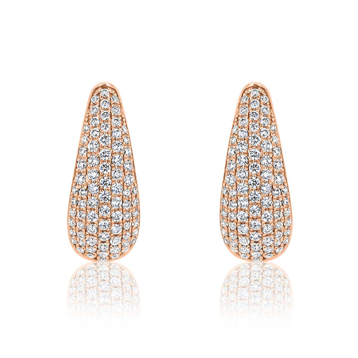 Chunky Teardrop Pave Diamond 14K Rose Gold Hoop Earrings