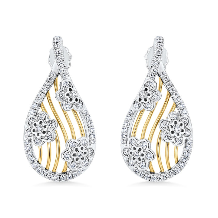 "Falling Flower" Two-Tone Diamond 18K Gold Drop Earrings