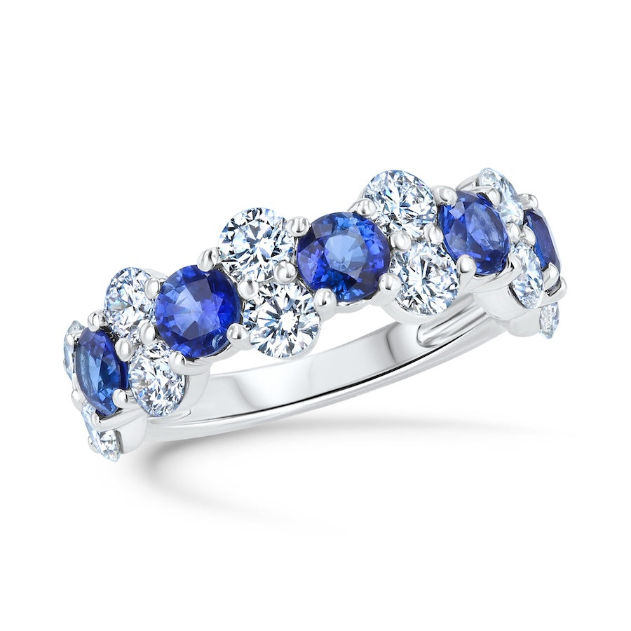 Cascading Sapphire & Diamond 18K White Gold Ring