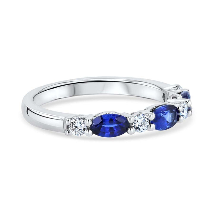 Birthstone Oval Sapphire & Diamond Alternating 18K White Gold Band