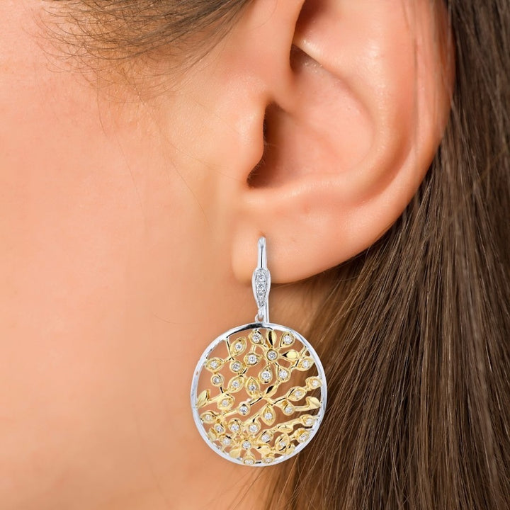 "Botanical" Two-Tone Cluster Diamond 18K Drop Earrings