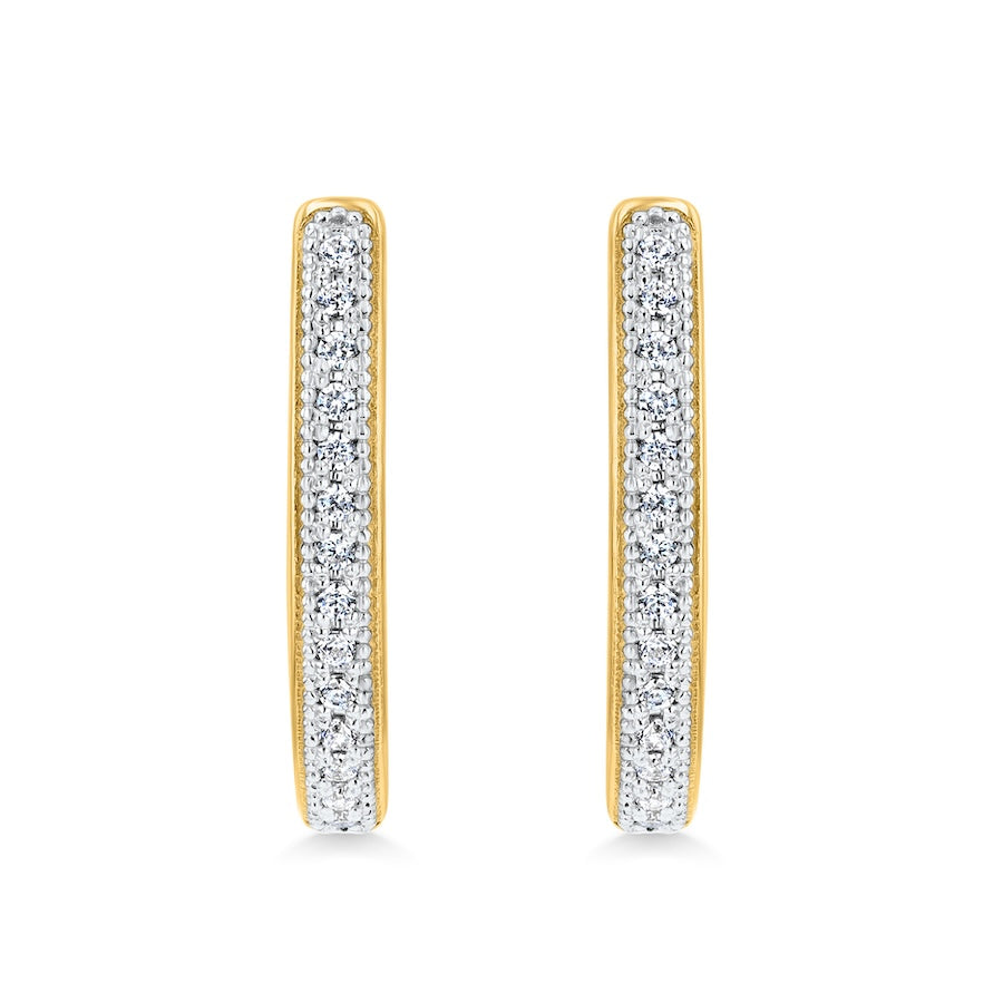 Beaded Two-Tone Inside-Out Diamond Drop 14K Oval Hoop Earrings