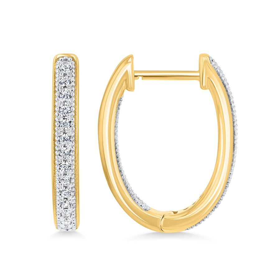 Beaded Two-Tone Inside-Out Diamond Drop 14K Oval Hoop Earrings