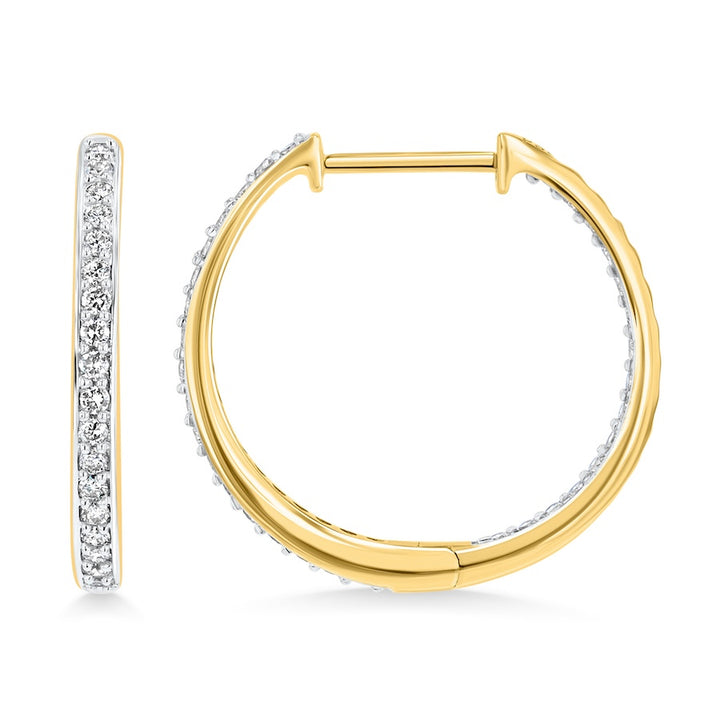 Hinged Inside-Out Diamond 10K Yellow Gold Hoop Earrings