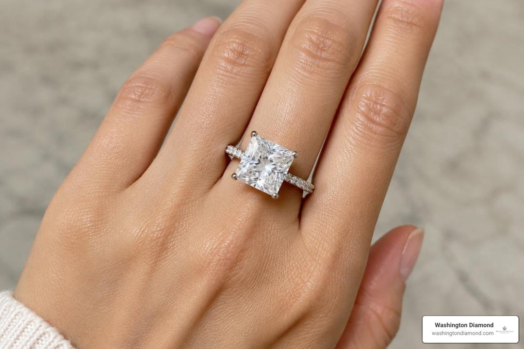 Real-Life Princess Cut Diamond Sizes on Hand from Half Carat to 3 Carats